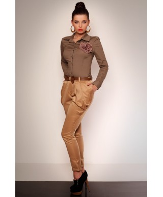 2623-1 Elegant trousers from wrinkling and pockets + belt - creme