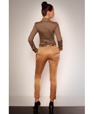 2623-1 Elegant trousers from wrinkling and pockets + belt - creme