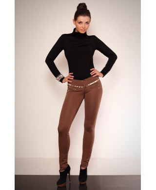 2606-1 Leggings with gold zippers and insertion of camouflage REDIAL - light brown