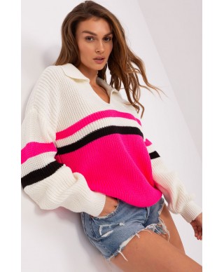 Sweter Damski Model BA-SW-8054.91P Ecru/Fluo Pink - Badu