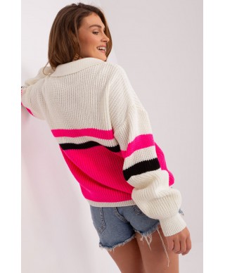 Sweter Damski Model BA-SW-8054.91P Ecru/Fluo Pink - Badu